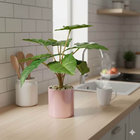 chậu cây lá tróc bạn decor phòng bếp đẹp