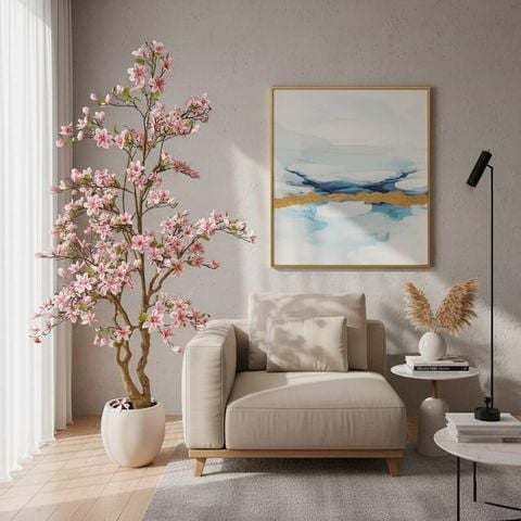 Cây hoa ngọc lan giả trang trí cao 2.5m chậu xi măng bầu sang trọng