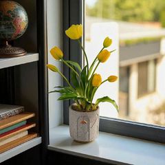 Chậu hoa tulip vàng để bàn trang trí