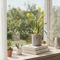 Chậu hoa tulip vàng để bàn trang trí