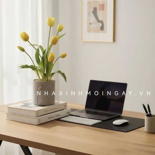 Chậu hoa tulip vàng để bàn trang trí