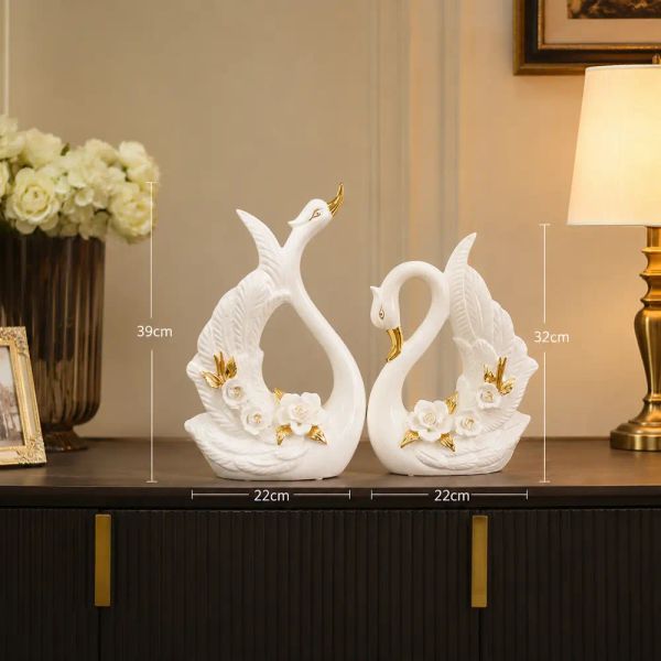 Đôi thiên nga gốm sứ viền vàng trang trí NX04