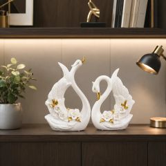 Đôi thiên nga gốm sứ viền vàng trang trí NX04