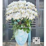  Chậu hoa lan trắng tone xanh chúc mừng LHD-833 