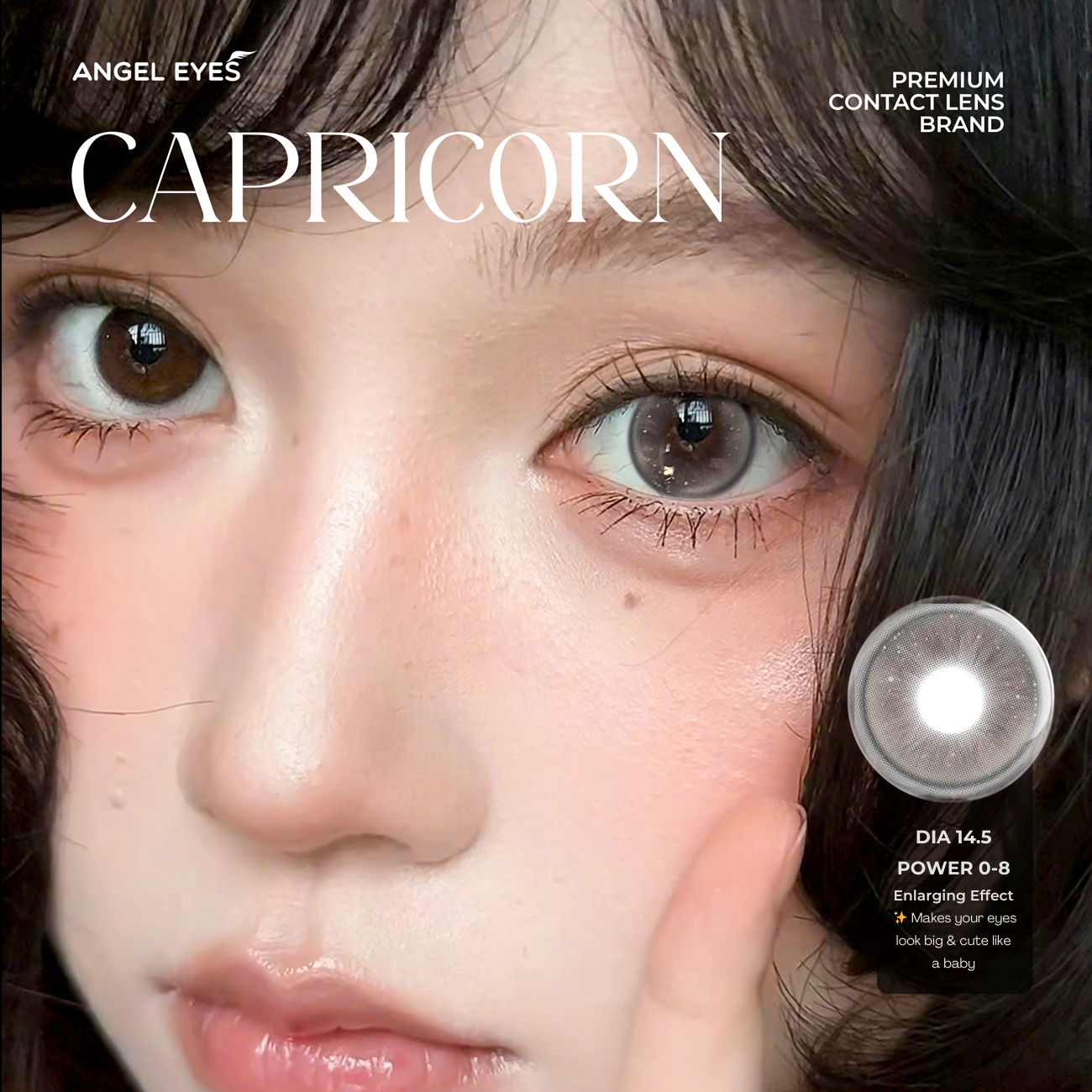  Lens xám có độ cận N'Rosa Capricon cho mắt thở cao cấp Angel Eyes phân phối | Độ cận 0-8 | Chất liệu MPC siêu ẩm 