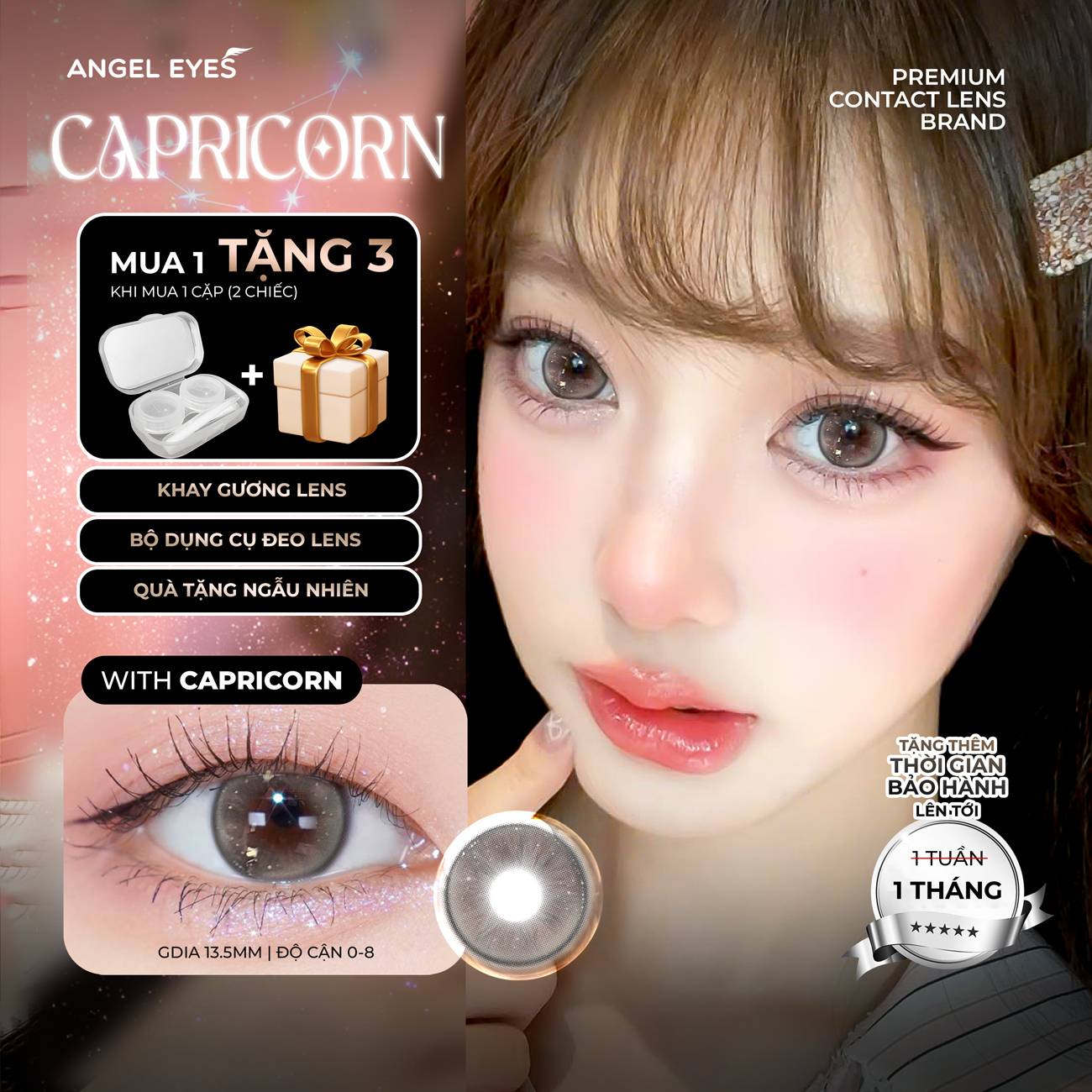 Lens xám có độ cận N'Rosa Capricon cho mắt thở cao cấp Angel Eyes phân phối | Độ cận 0-8 | Chất liệu MPC siêu ẩm