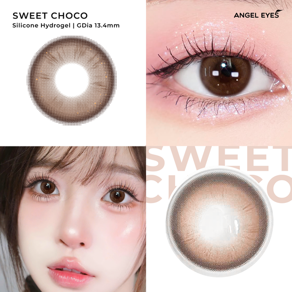  Lens nâu tự nhiên có độ Sweet Choco thương hiệu Angel Eyes đường kính 14.2mm | Độ cận 0-8 