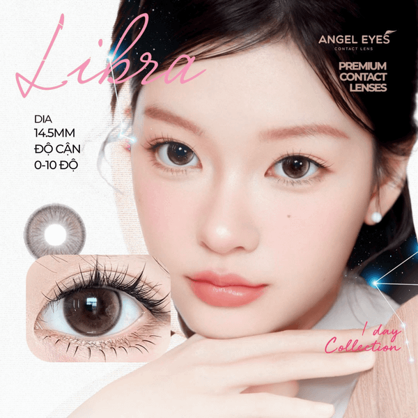  Angel Eyes Korea Brand LIBRA Natural Enlarging Brown Colored Daily Disposable Contact Lenses with Prescription (for Nearsightedness) - Diameter 14.0mm - Power 0-8 - Ultra-Moist 