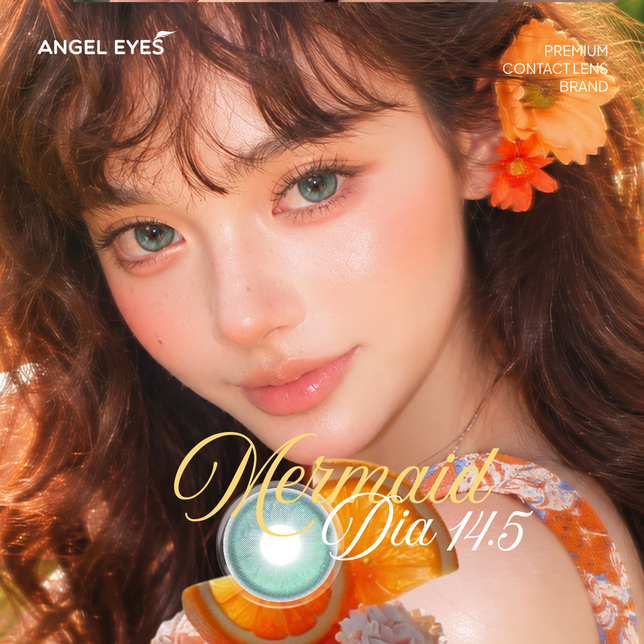  Lens xanh dương Mermaid thương hiệu Angel Eyes | Dia 14.5mm | GDia 13.7mm | Độ cận 0-8 