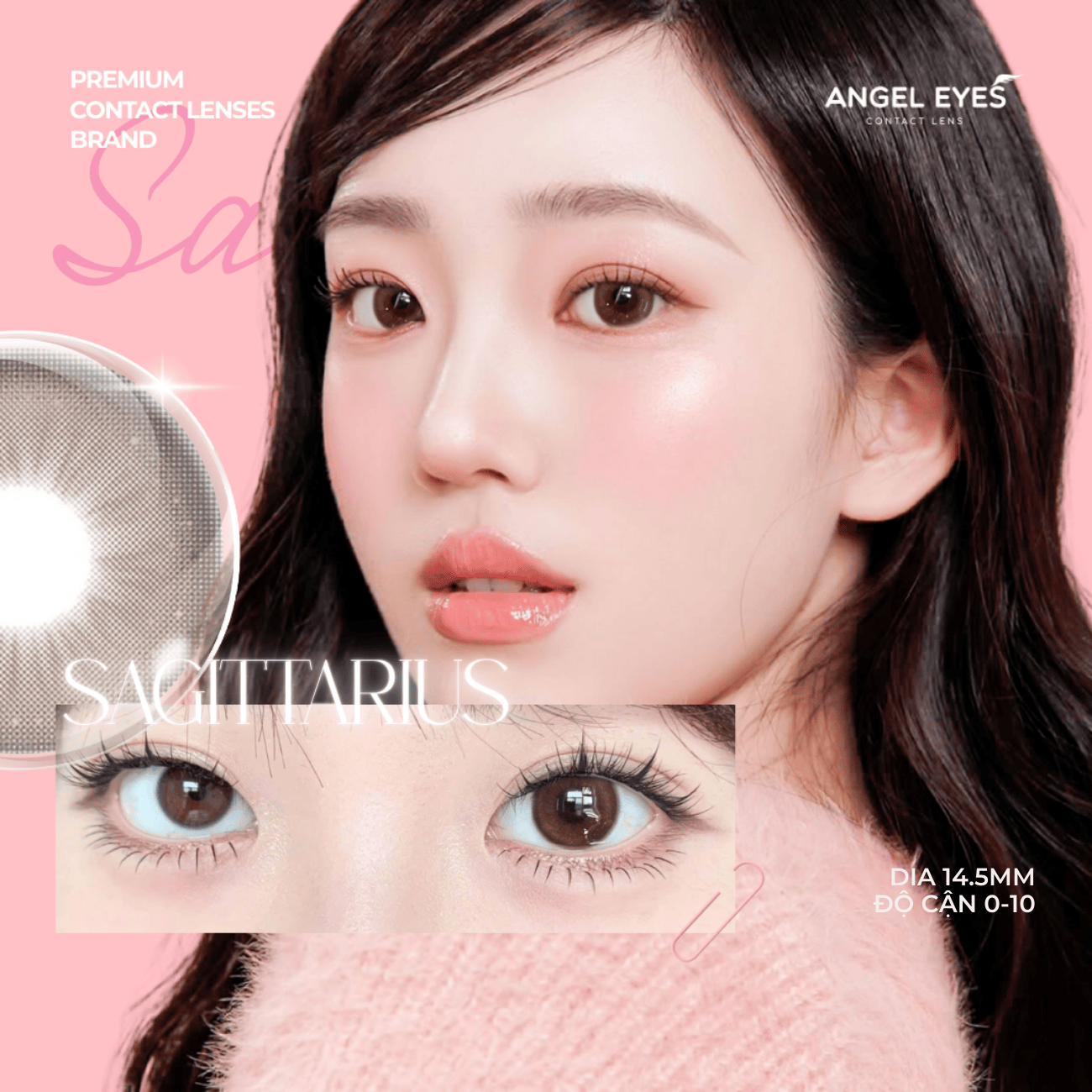  Angel Eyes Korea Brand SAGITTARIUS Natural Enlarging Brown Colored Daily Disposable Contact Lenses with Prescription (for Nearsightedness) - Diameter 14.5mm - Power 0-8 - Ultra-Moist 