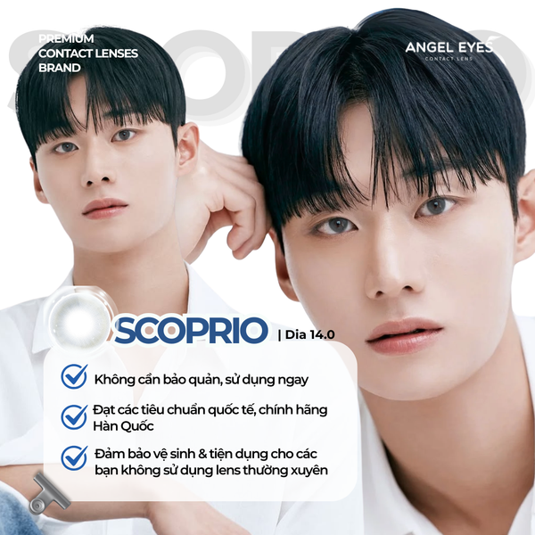  Lens xám áp tròng 1 ngày SCOPRIO - nhãn hiệu  Angel Eyes - Độ cận 0-8 - Dia 14.0mm 
