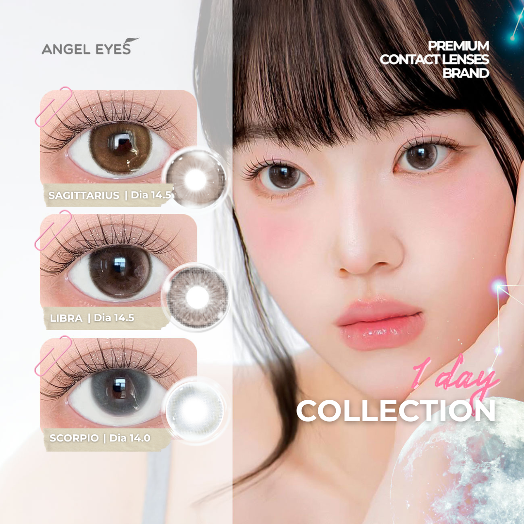  Angel Eyes Korea Brand SAGITTARIUS Natural Enlarging Brown Colored Daily Disposable Contact Lenses with Prescription (for Nearsightedness) - Diameter 14.5mm - Power 0-8 - Ultra-Moist 