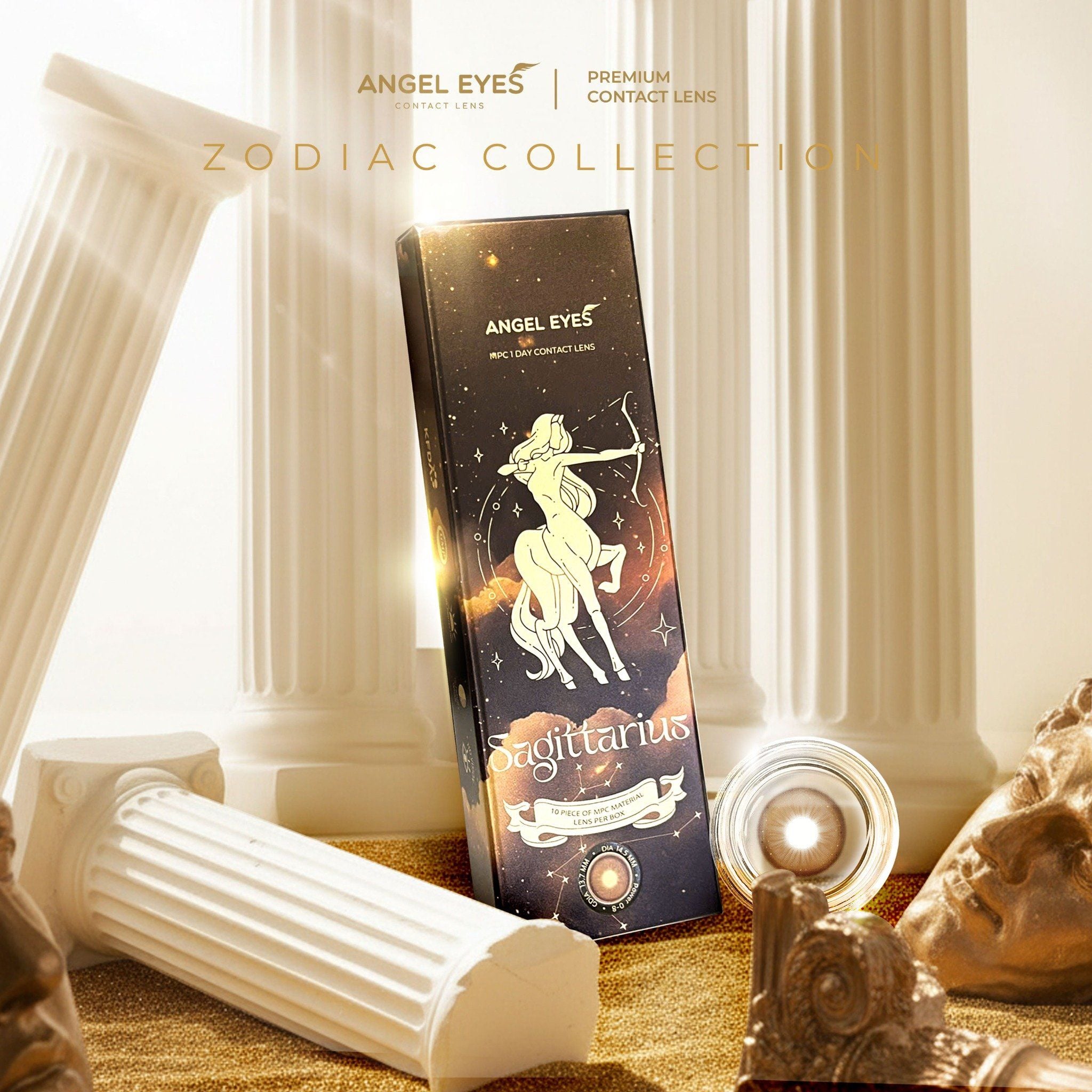  Angel Eyes Korea Brand SAGITTARIUS Natural Enlarging Brown Colored Daily Disposable Contact Lenses with Prescription (for Nearsightedness) - Diameter 14.5mm - Power 0-8 - Ultra-Moist 