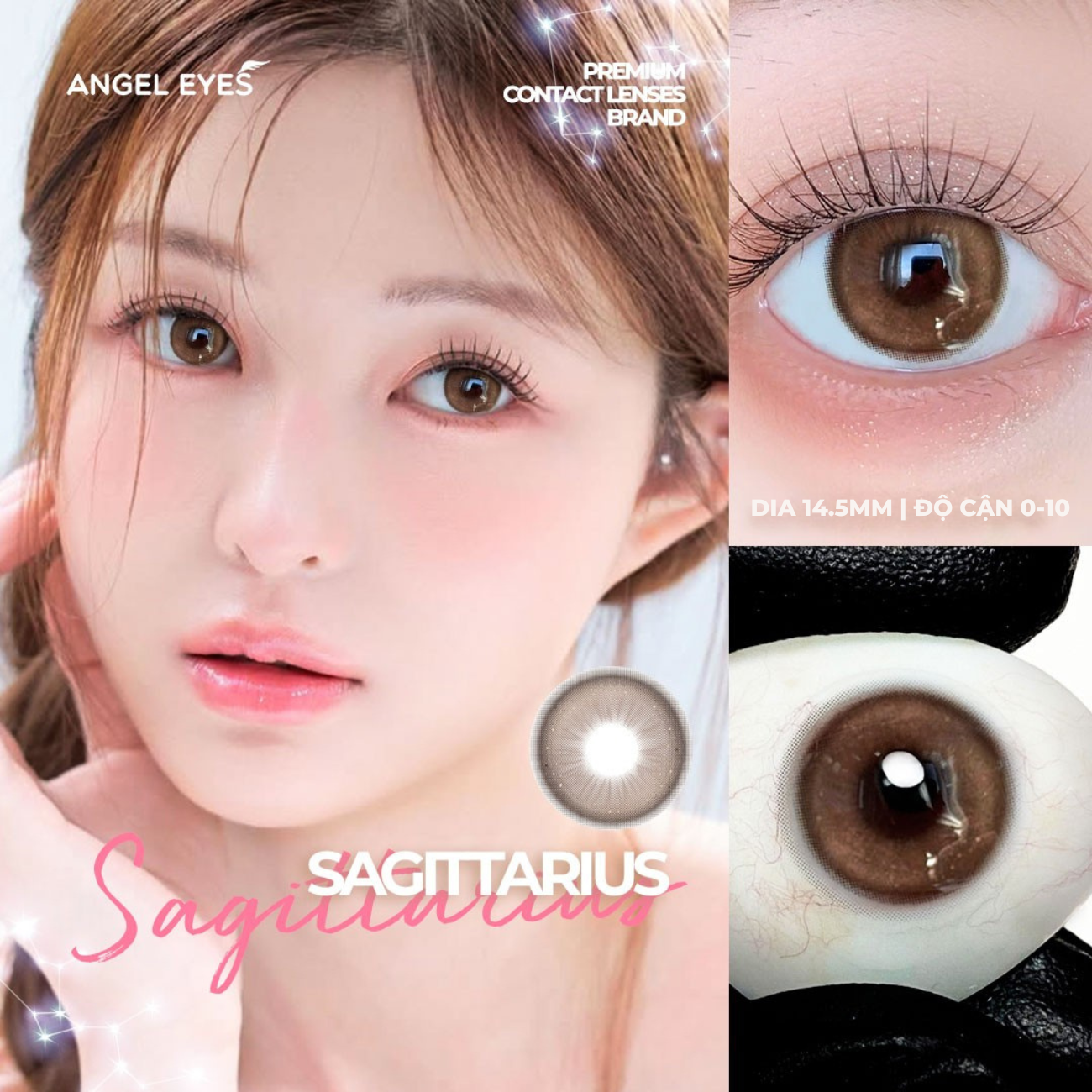 Lens 1 ngày màu có độ cận nâu giãn tròng tự nhiên SAGITTARIUS siêu ẩm nhãn hiệu Angel Eyes Hàn Quốc - Đường kính 14.5mm - Độ cận 0-10