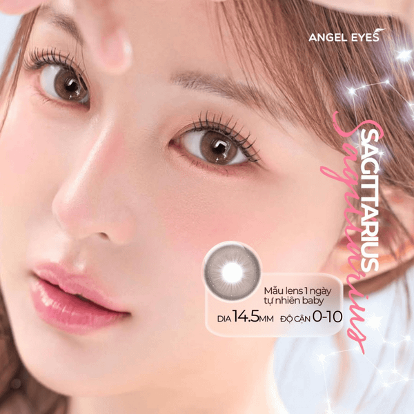  Angel Eyes Korea Brand SAGITTARIUS Natural Enlarging Brown Colored Daily Disposable Contact Lenses with Prescription (for Nearsightedness) - Diameter 14.5mm - Power 0-8 - Ultra-Moist 