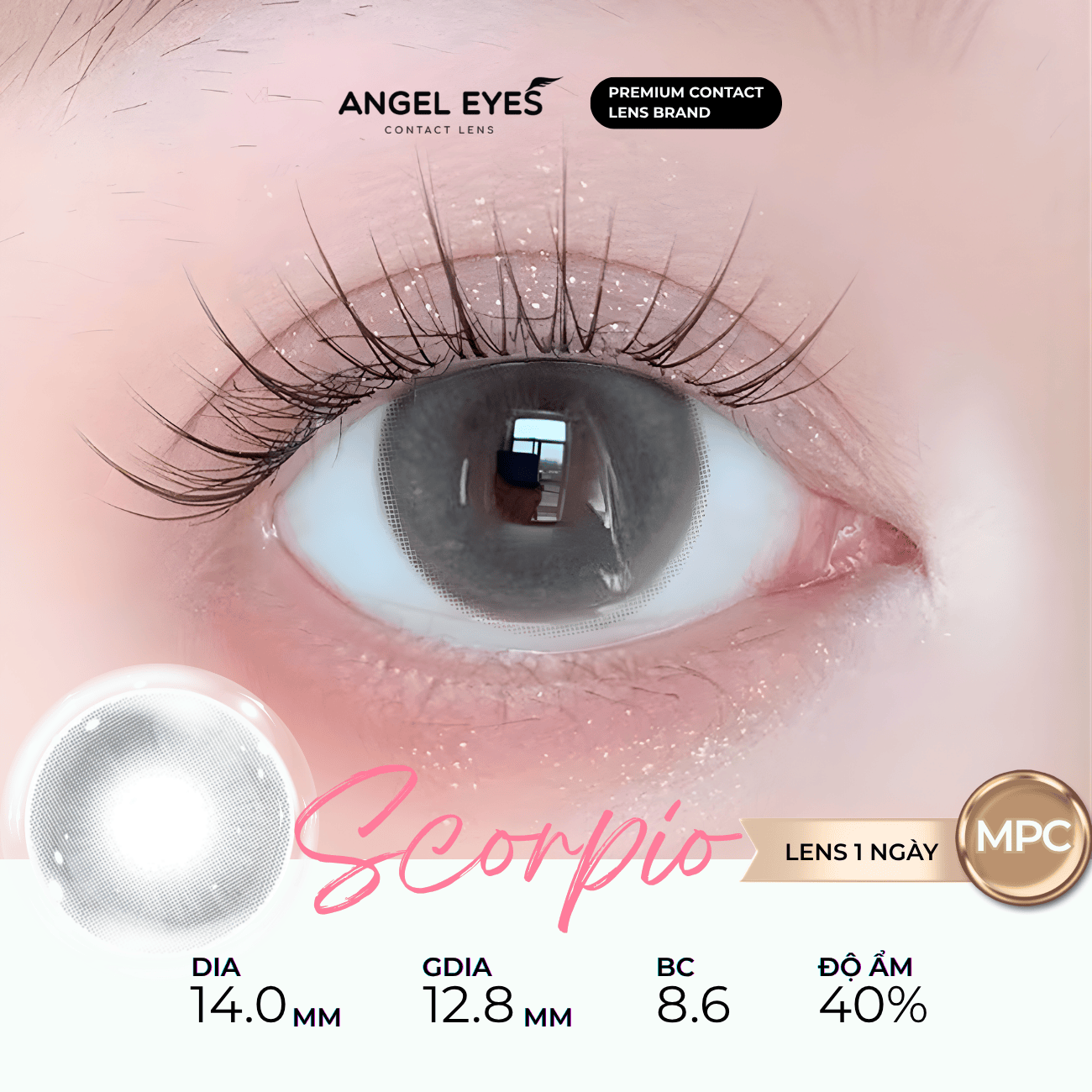  Lens xám áp tròng 1 ngày SCOPRIO - nhãn hiệu  Angel Eyes - Độ cận 0-10 - Dia 14.0mm 