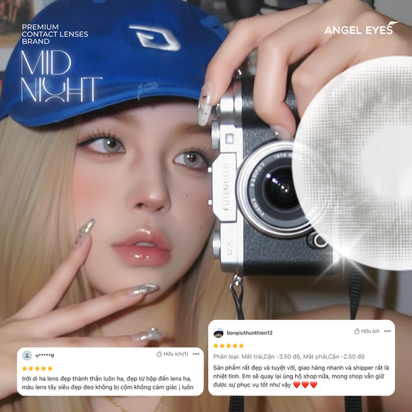  Lens áp tròng xám tây Angel Eyes Midnight có cận | GDia 12.8 | Độ cận 0-8 