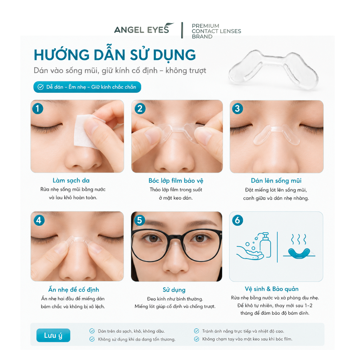  Miếng Dán Đệm Mũi Giữ Kính Chống Trượt Silicone Nasopad – Dùng Cho Kính Cận, Kính Thời Trang, Kính Không Đệm Mũi 