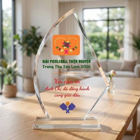 Cúp Pickleball pha lê cánh buồm dùng trao giải hay lưu niệm ở những giải pickleball