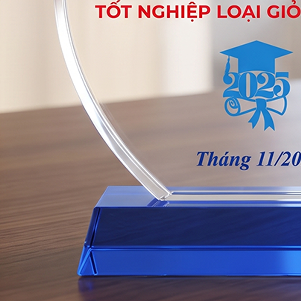 Kỷ niệm chương pha lê hình giọt nước tặng chúc mừng tân thạc sĩ