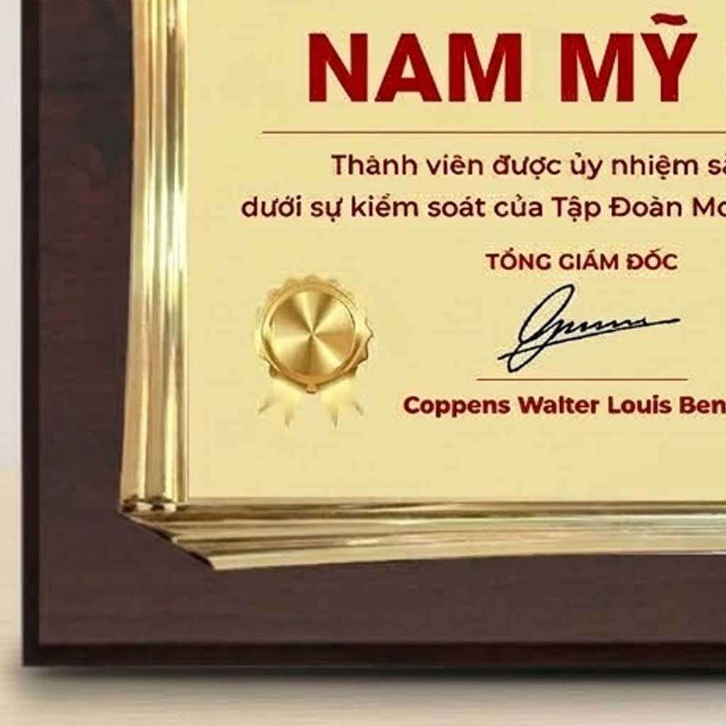 Bảng chứng nhận doanh nghiệp thành viên được ủy nhiệm sản xuất hàng hóa