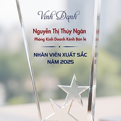 Cúp pha lê xanh 3 ngôi sao vinh danh nhân viên kinh doanh xuất sắc của năm