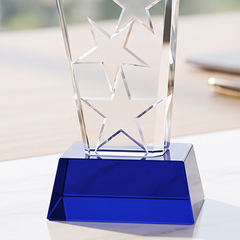 Cúp pha lê xanh 3 ngôi sao vinh danh nhân viên kinh doanh xuất sắc của năm
