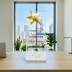 Cúp pha lê khối ngôi sao cao cấp phù hợp vinh danh tập thể cá nhân nhân viên tiêu biểu của năm cho doanh nghiệp