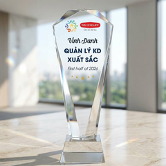 Cúp pha lê khối cao cấp phù hợp vinh danh quản lý xuất sắc tháng quý năm trong linh vực bảo hiểm, tài chính ngân hàng