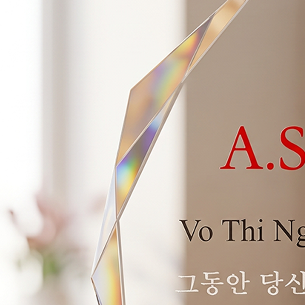 Kỷ niệm chương pha lê màu xanh lá cây vinh danh nhân viên danh cho doanh nghiệp