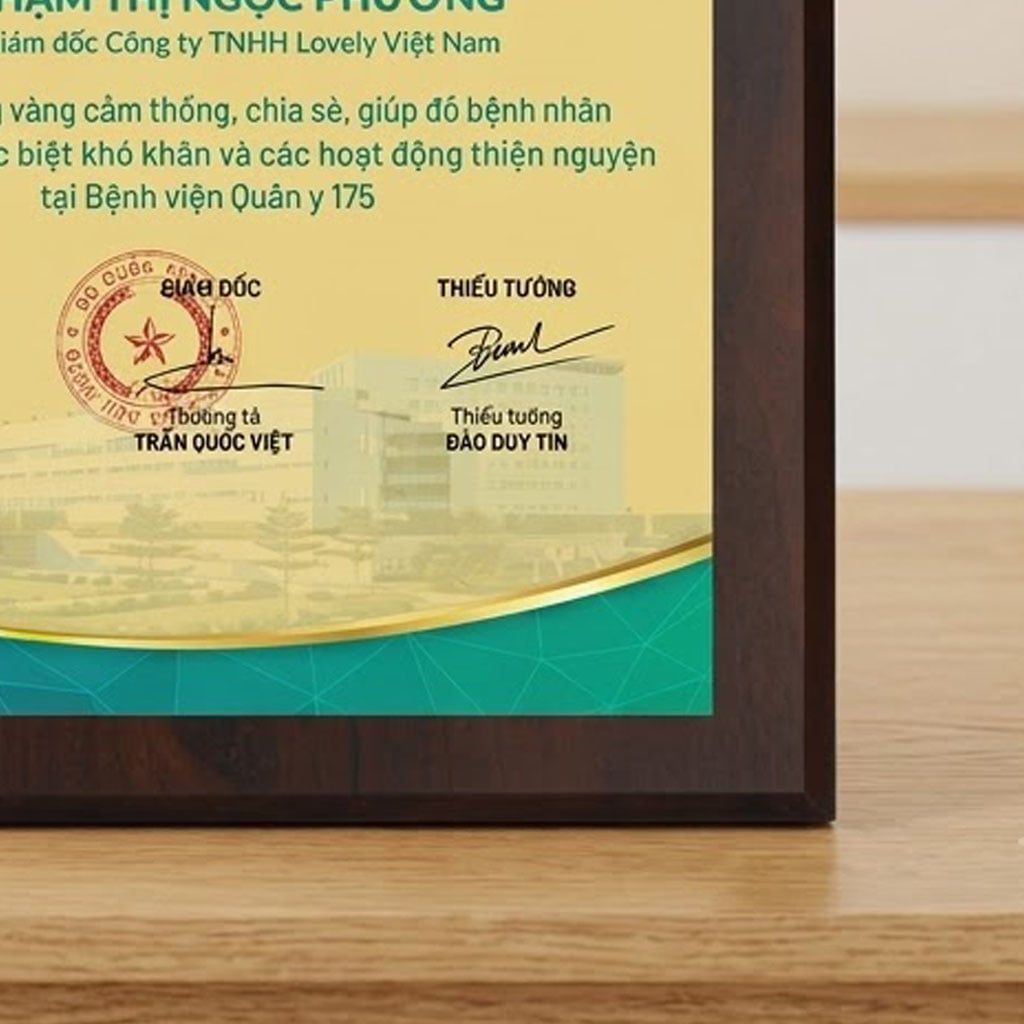 Bảng tri ân tấm lòng vàng chia sẻ giúp đỡ bệnh nhân có hoàn cảnh khó khăn trong những hoạt động xã hội
