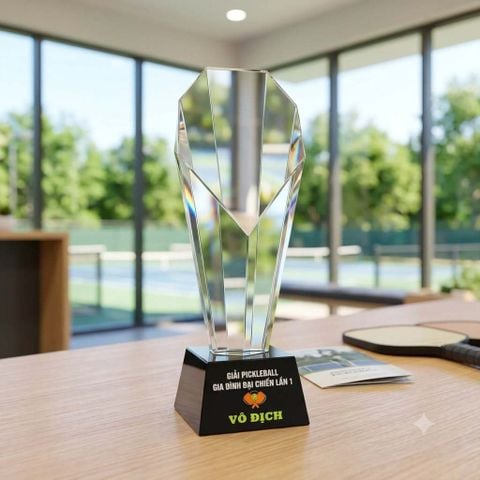 Cúp Pickleball pha lê đế màu đen 10 cạnh trao giải thưởng pickleball hay những giải thể thao khác