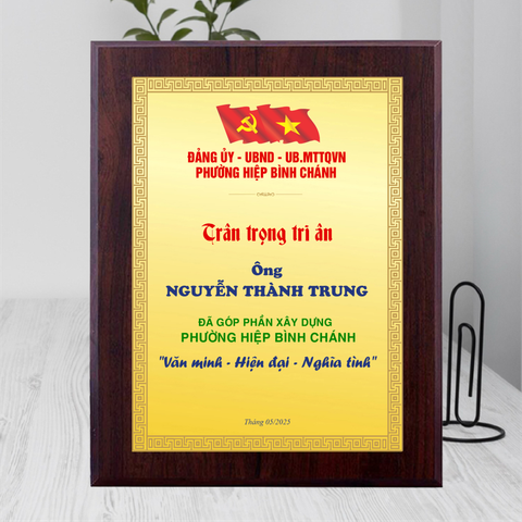 Bảng vinh danh tri ân cá nhân tổ chức đóng góp cho những hoạt động xã hội