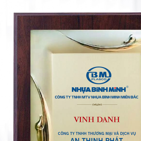 Bảng chứng nhận đại lý bán hàng ngành hàng nhựa vật liệu xây dựng