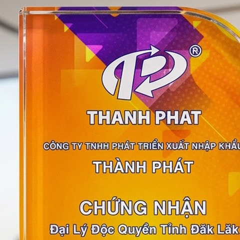 Kỷ niệm chương pha lê chứng nhận đại lý độc quyền phân phối hàng hóa