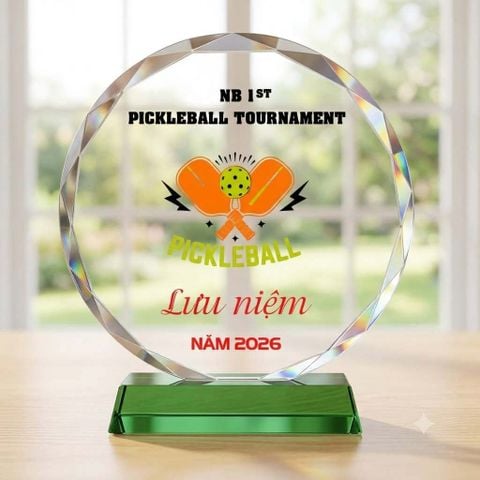 Cúp Pickleball pha lê tròn 14cm dùng trao giải hay lưu niệm ở những giải thể thao