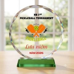Cúp Pickleball pha lê tròn 14cm dùng trao giải hay lưu niệm ở những giải thể thao