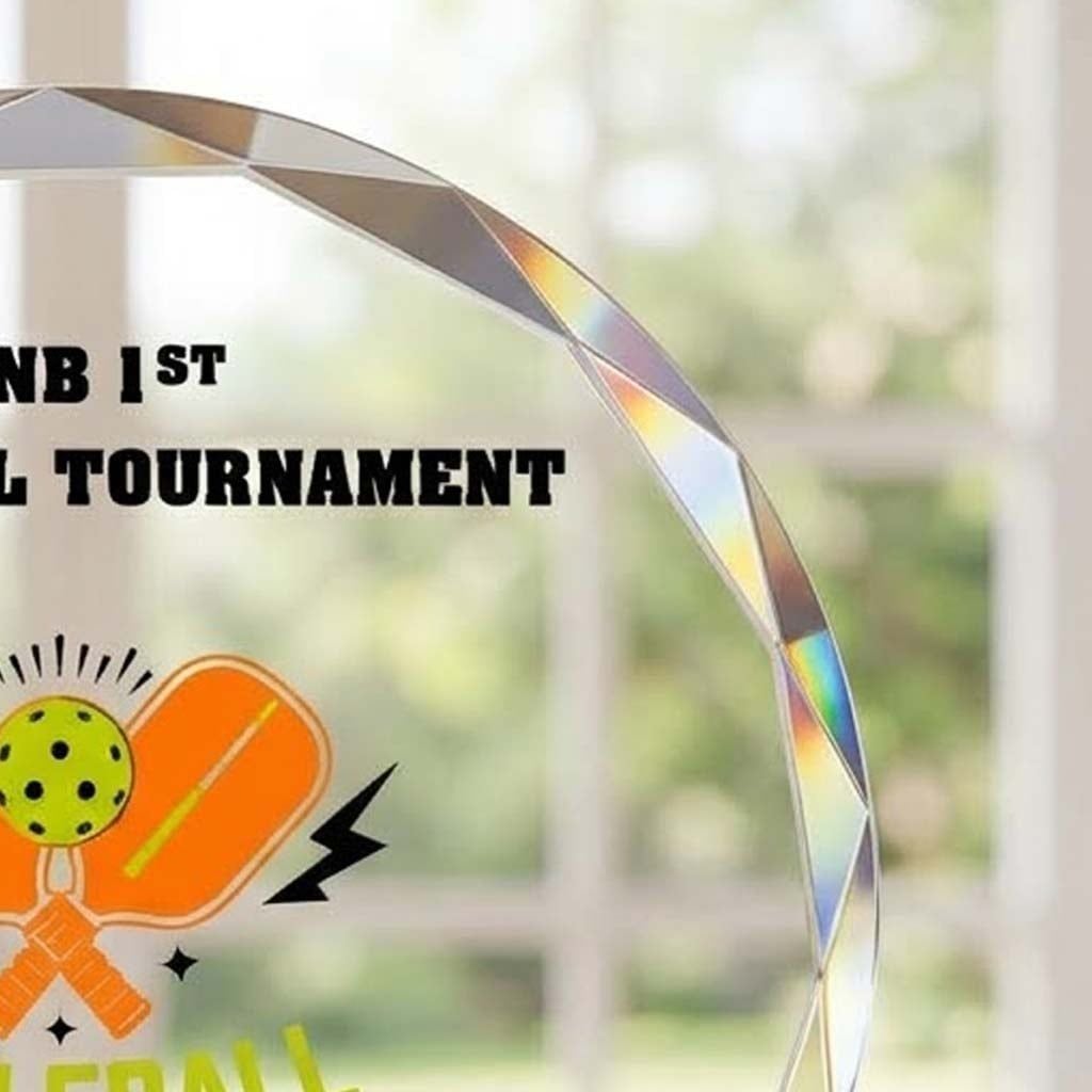 Cúp Pickleball pha lê tròn 14cm dùng trao giải hay lưu niệm ở những giải thể thao