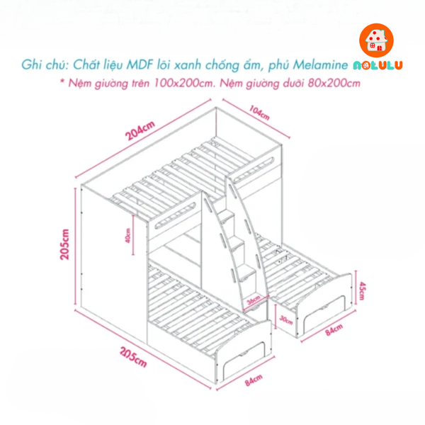 Gường ngủ 3 tầng cho bé hiện đại Nolulu - GT010