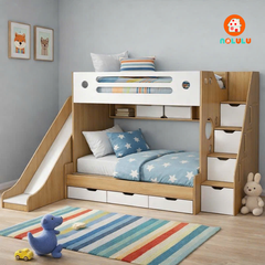 Giường tầng kết hợp cầu trượt vui chơi cho bé Nolulu - GT385