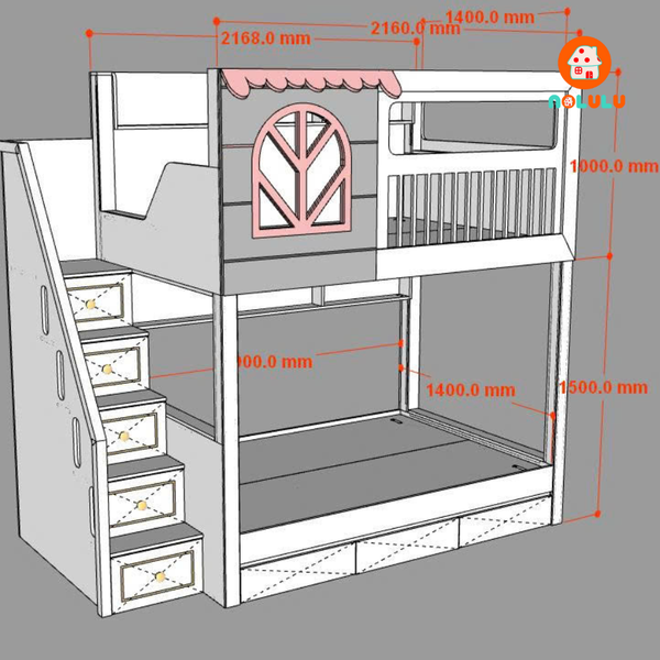 Giường tầng trẻ em thông minh cao cấp Nolulu - GT012