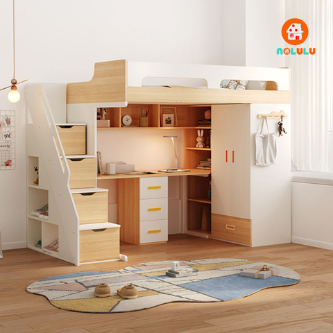 Giường tầng trẻ em kết hợp tủ quần áo và bàn học thông minh Nolulu - GT016