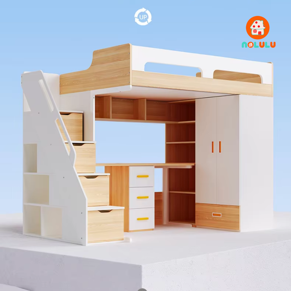 Giường tầng trẻ em kết hợp tủ quần áo và bàn học thông minh Nolulu - GT016
