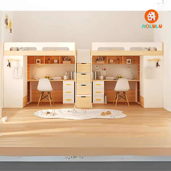 Giường tầng trẻ em kết hợp tủ quần áo và bàn học thông minh Nolulu - GT016