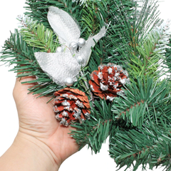 Vòng Hoa 3 Loại Lá Lăn Kim Tuyến Bạc Có Trang Trí