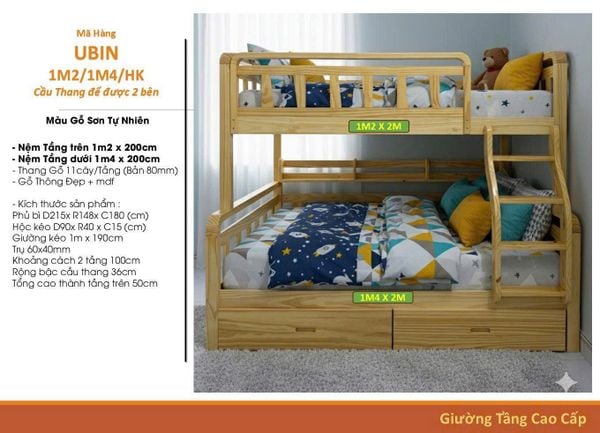 Giường Tầng Gỗ Tự Nhiên U.BIN - (1m/1m2 - 1m6/1m8)