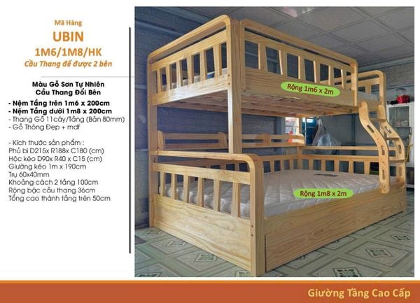 Giường Tầng Gỗ Tự Nhiên U.BIN - (1m/1m2 - 1m6/1m8)