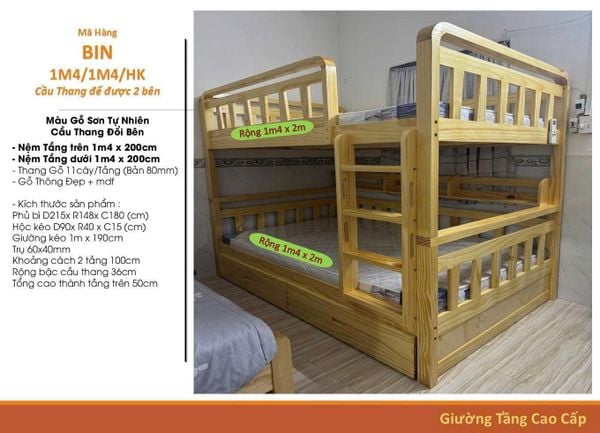 Giường Tầng Gỗ Tự Nhiên U.BIN - (1m/1m2 - 1m6/1m8)