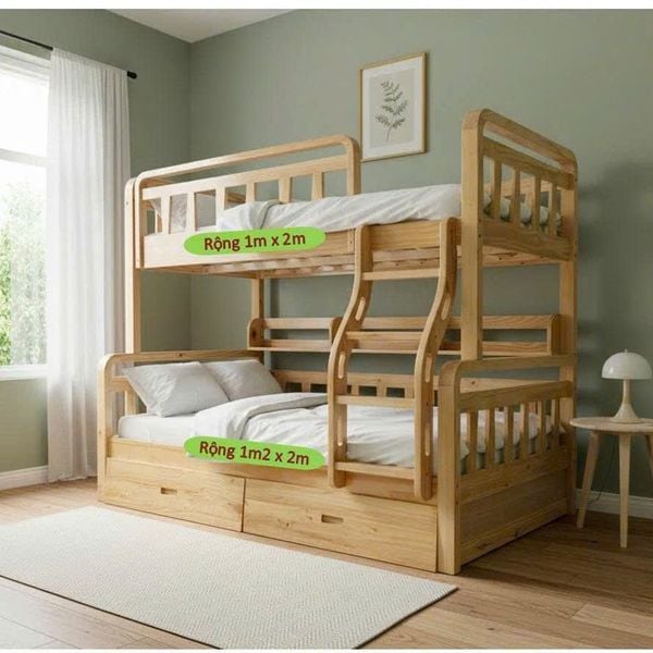 Giường Tầng Gỗ Tự Nhiên U.BIN - (1m/1m2 - 1m6/1m8)