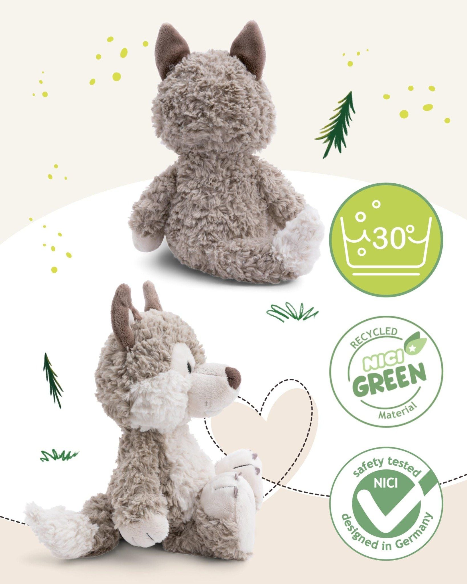  Thú nhồi bông 50cm| Nici Germany Green | sói rừng Winny Wolf (Forest Friends) 49952 